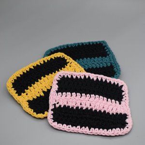 HAND CRAFTED Crochet Rectangle Striped Coasters Set of Three